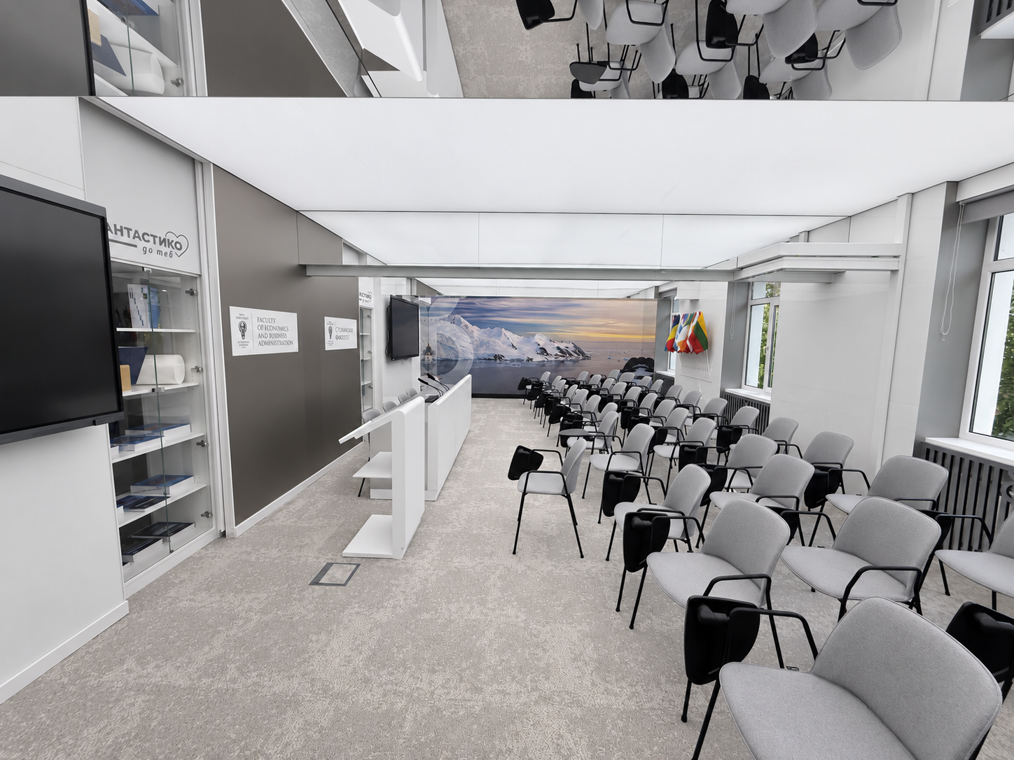 Modern Seminar Room with Glacier Mural
